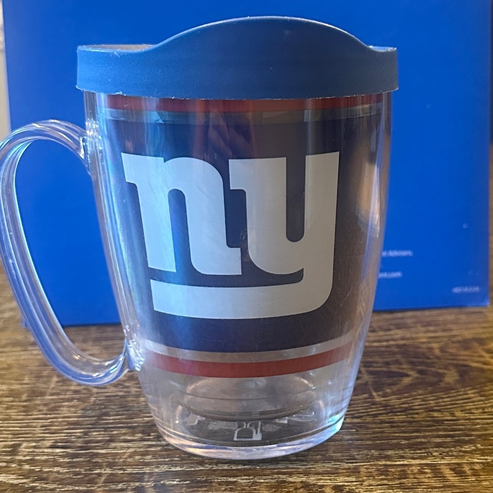 NFL New York Giants Tervis Mug Clear Coffee Cup Football Team Blue Red handle 1